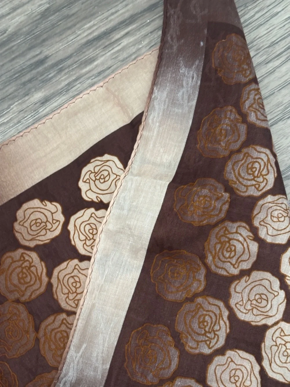 Yves Saint Laurent Brown & Gold Rose-Pattern Silk Scarf